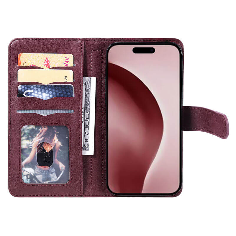 For iPhone 16 Pro Wallet 10 Card Slots Leather Case