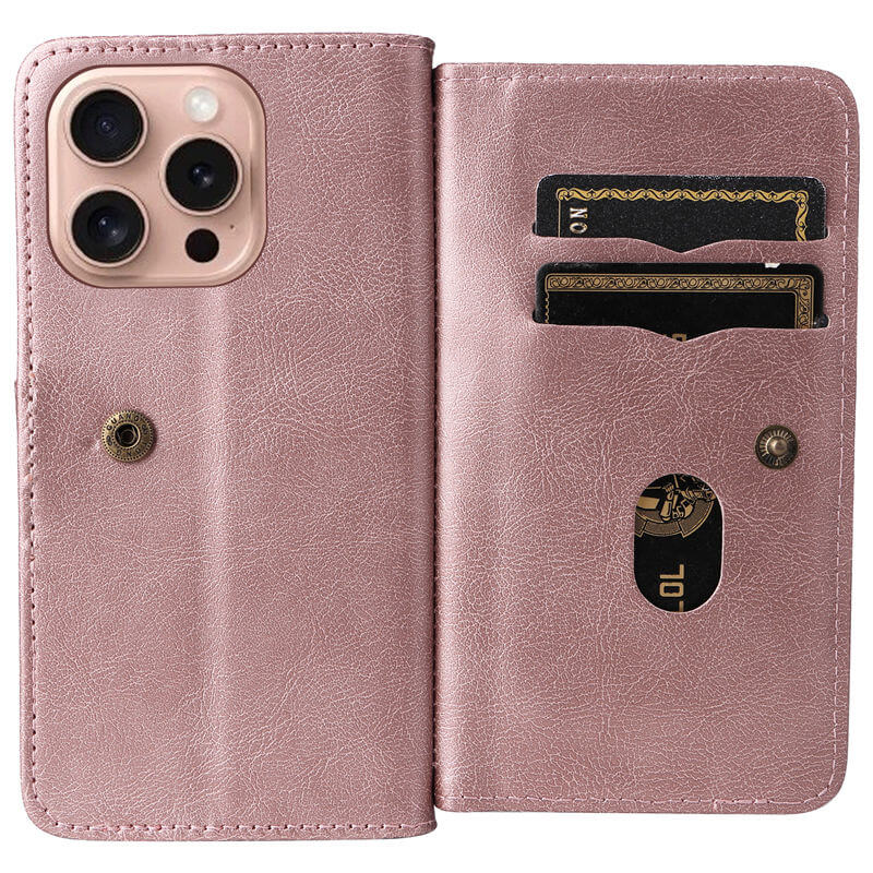 For iPhone 16 Pro Wallet 10 Card Slots Leather Case