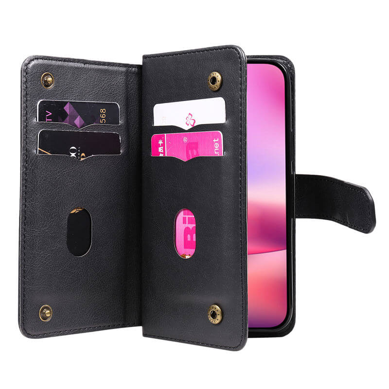 For iPhone 16 Wallet 10 Card Slots Leather Case