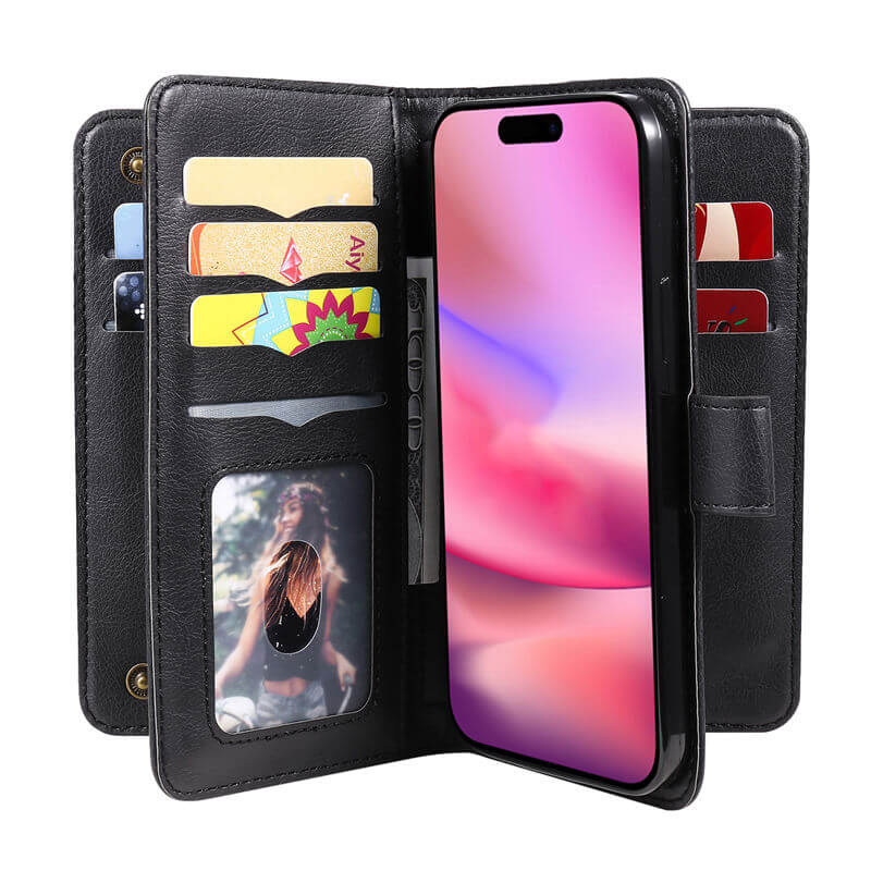 For iPhone 16 Wallet 10 Card Slots Leather Case