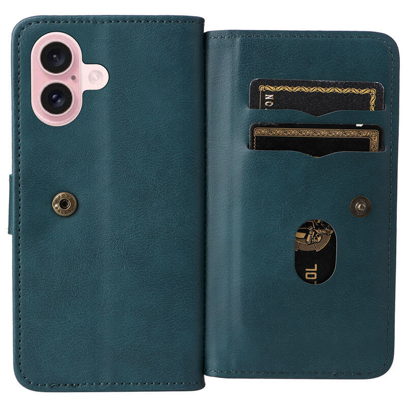 For iPhone 16 Wallet 10 Card Slots Leather Case