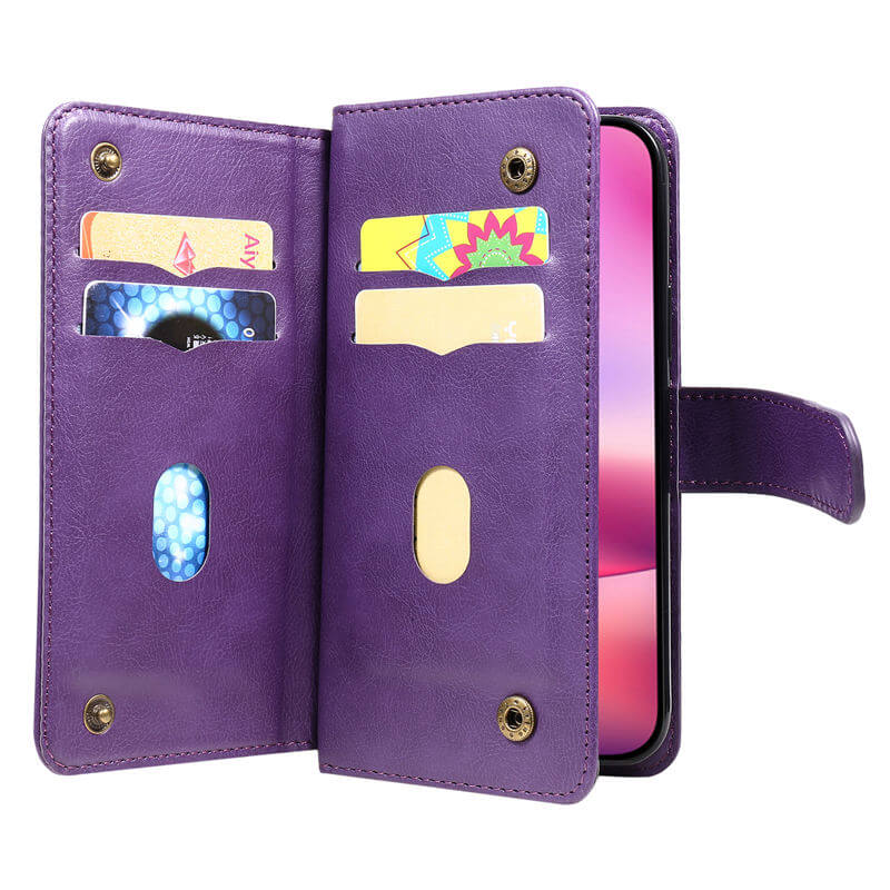 For iPhone 16 Wallet 10 Card Slots Leather Case