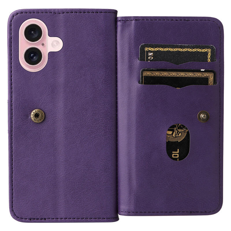 For iPhone 16 Wallet 10 Card Slots Leather Case