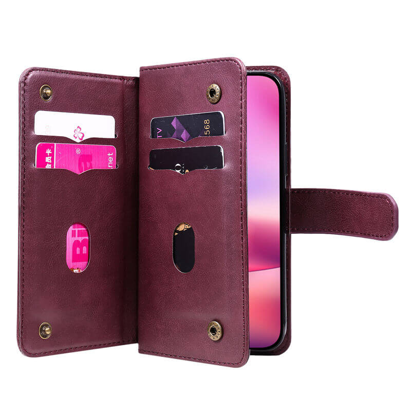 For iPhone 16 Wallet 10 Card Slots Leather Case