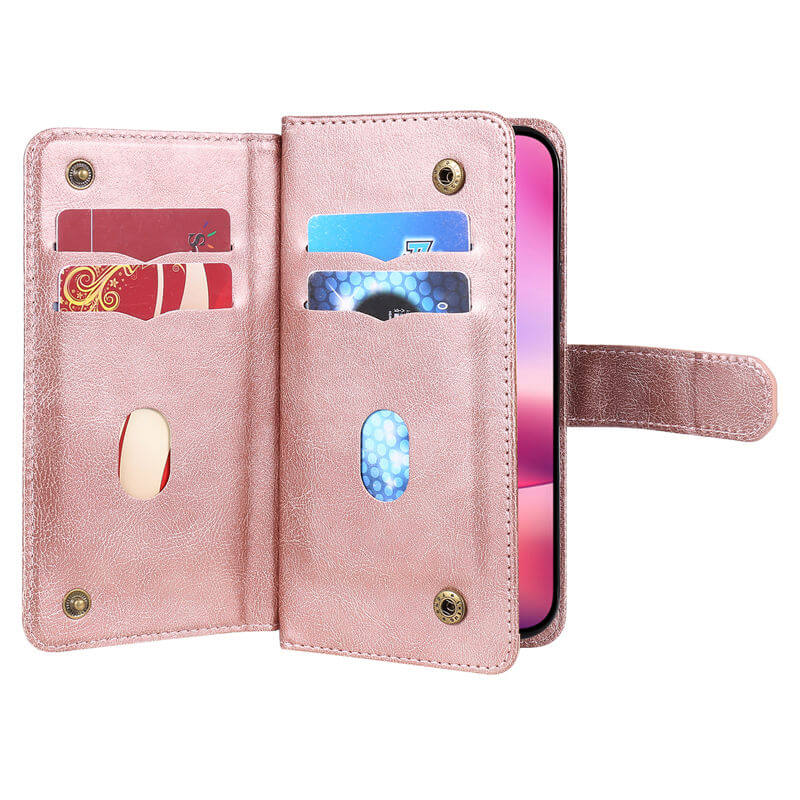 For iPhone 16 Wallet 10 Card Slots Leather Case