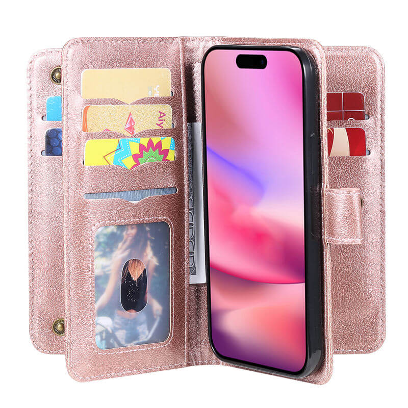 For iPhone 16 Wallet 10 Card Slots Leather Case