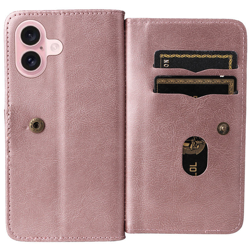 For iPhone 16 Wallet 10 Card Slots Leather Case