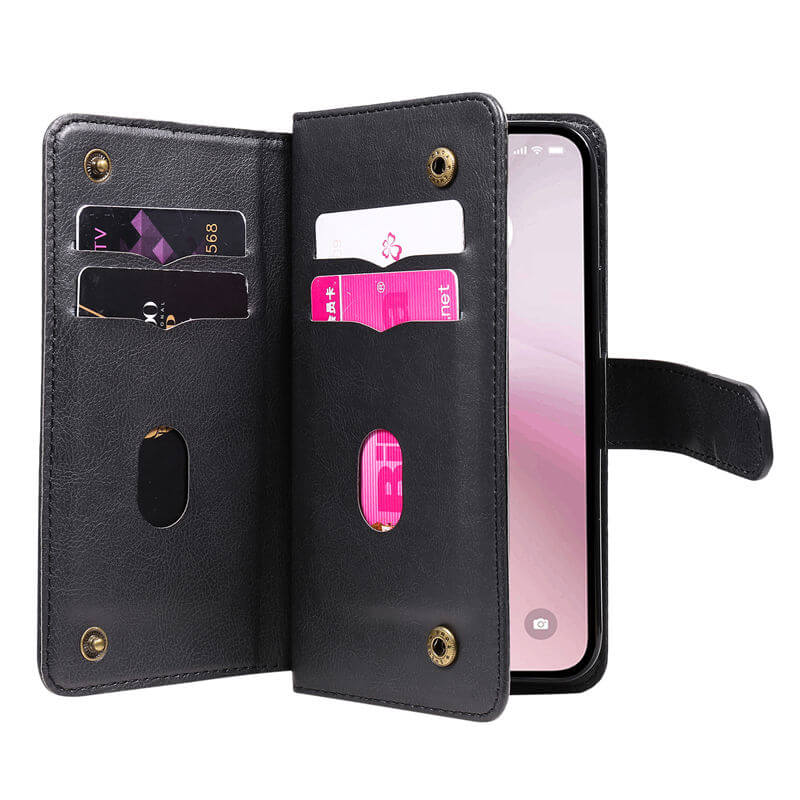 For iPhone 16e Wallet 10 Card Slots Leather Case