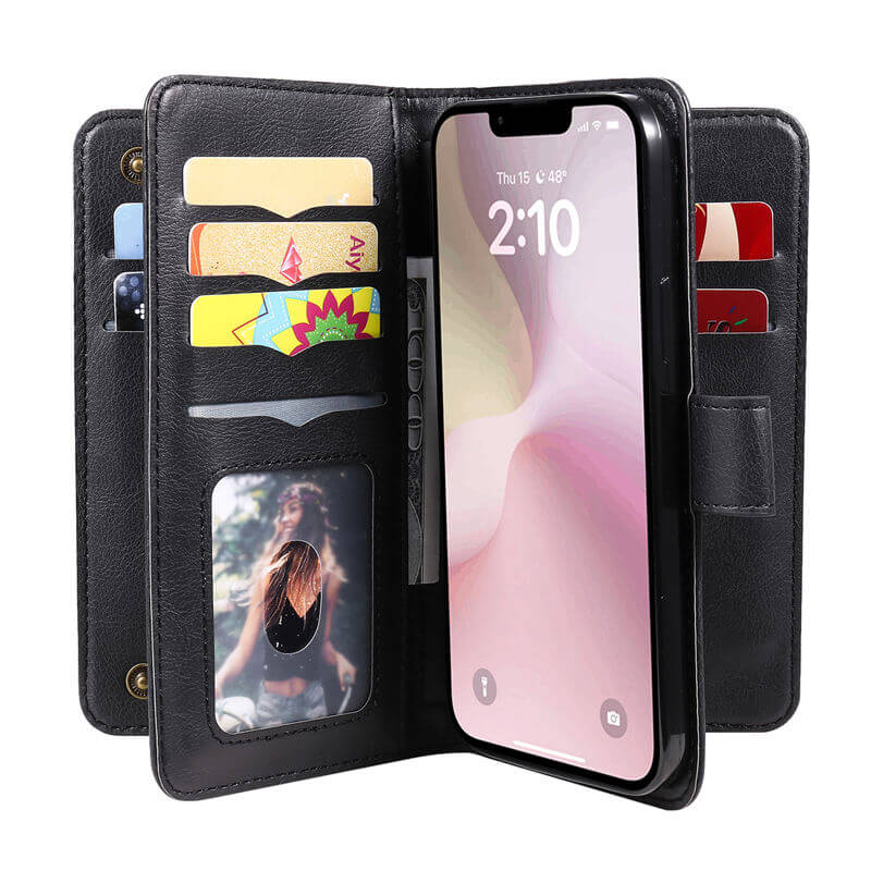 For iPhone SE 2024 Wallet 10 Card Slots Leather Case