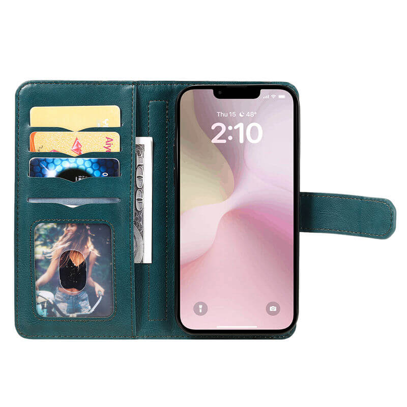 For iPhone 16e Wallet 10 Card Slots Leather Case