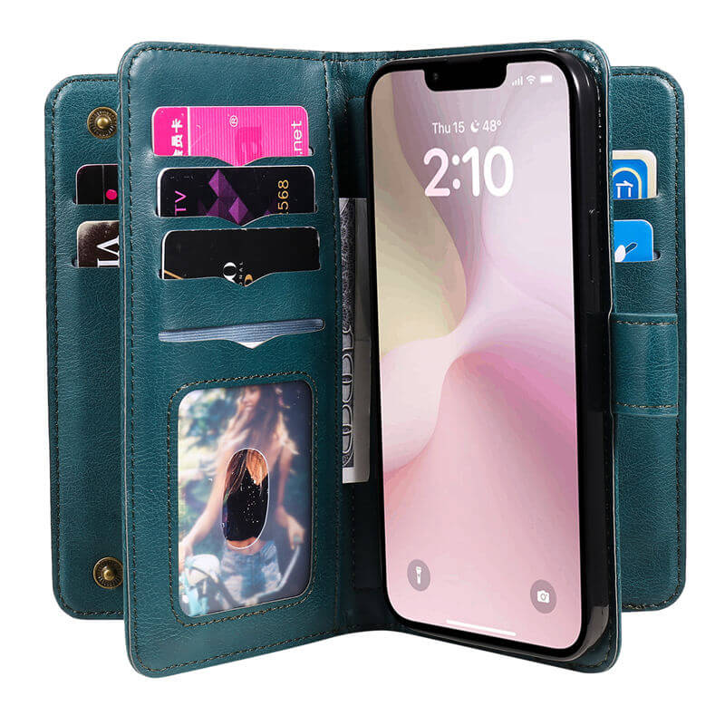 For iPhone 16e Wallet 10 Card Slots Leather Case