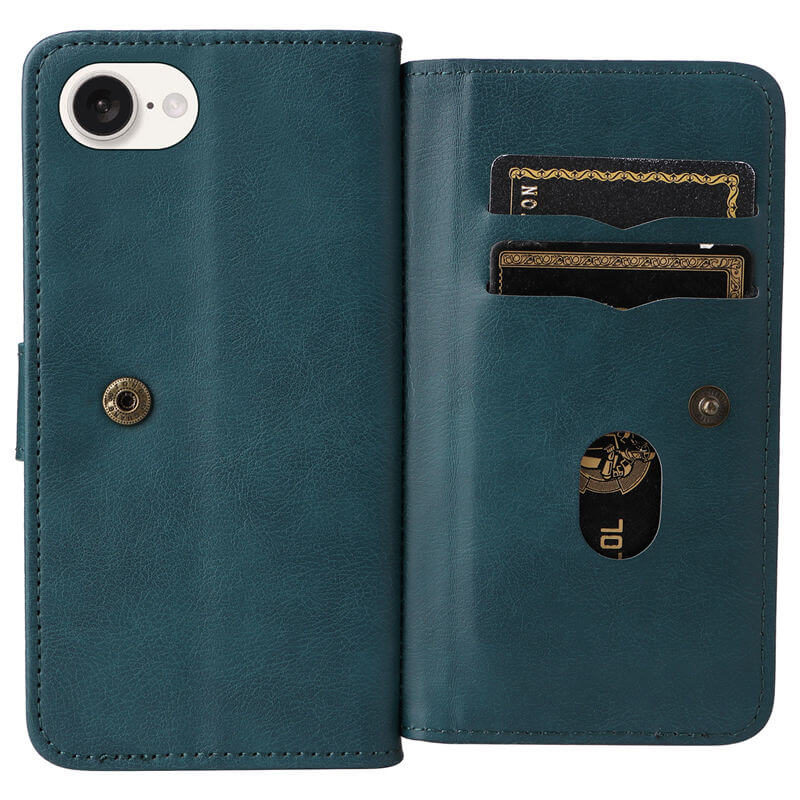 For iPhone 16e Wallet 10 Card Slots Leather Case