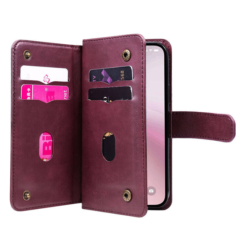 For iPhone 16e Wallet 10 Card Slots Leather Case