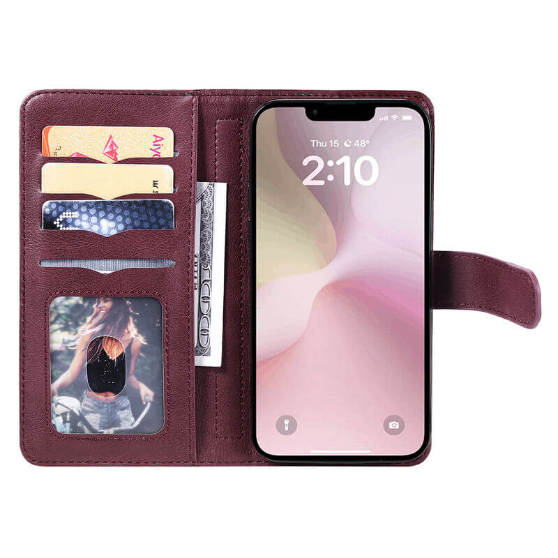 For iPhone 16e Wallet 10 Card Slots Leather Case