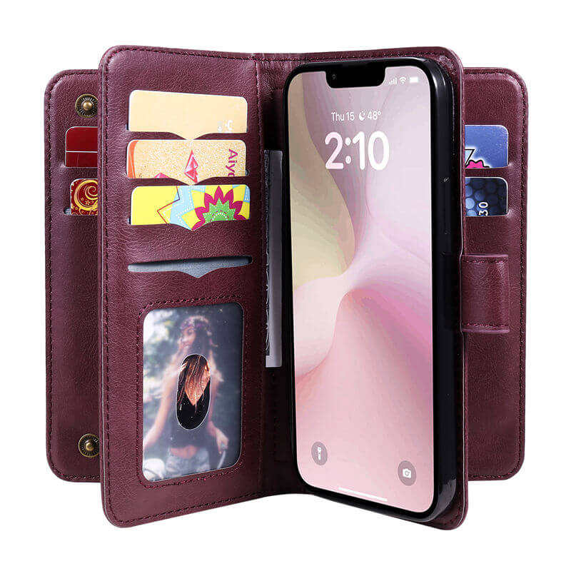 For iPhone 16e Wallet 10 Card Slots Leather Case