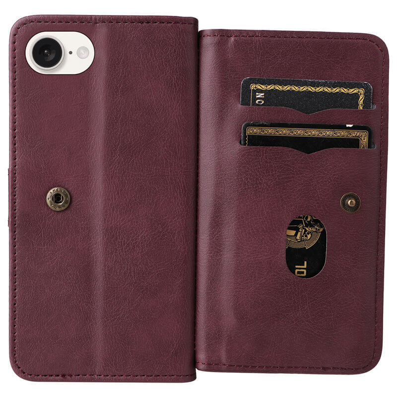 For iPhone 16e Wallet 10 Card Slots Leather Case