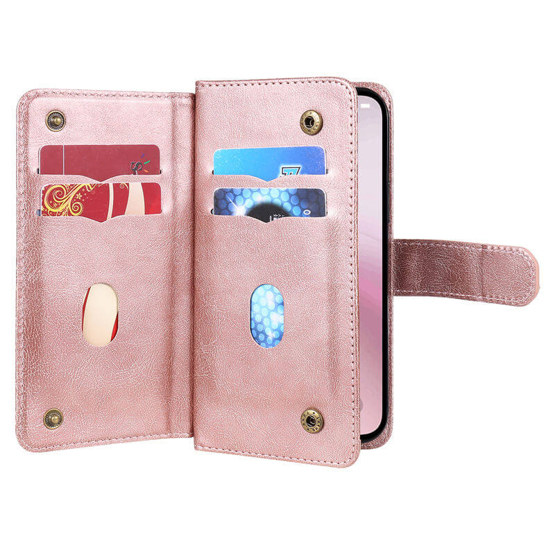 For iPhone SE 2024 Wallet 10 Card Slots Leather Case