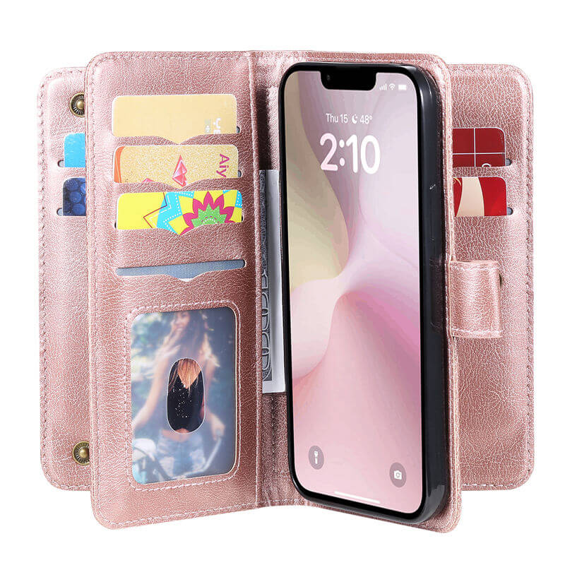 For iPhone 16e Wallet 10 Card Slots Leather Case