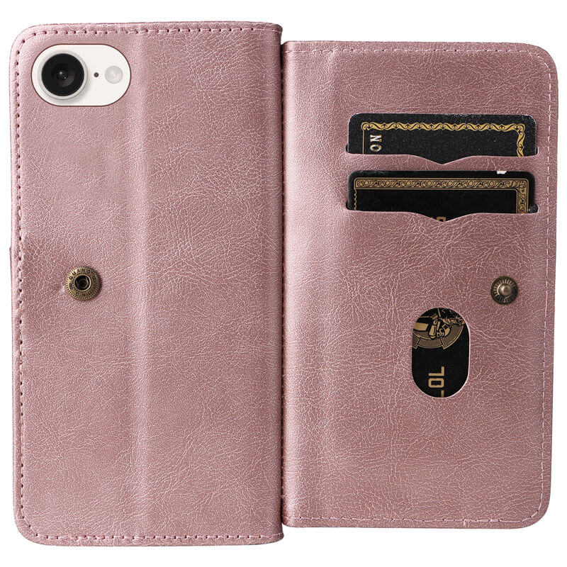 For iPhone 16e Wallet 10 Card Slots Leather Case