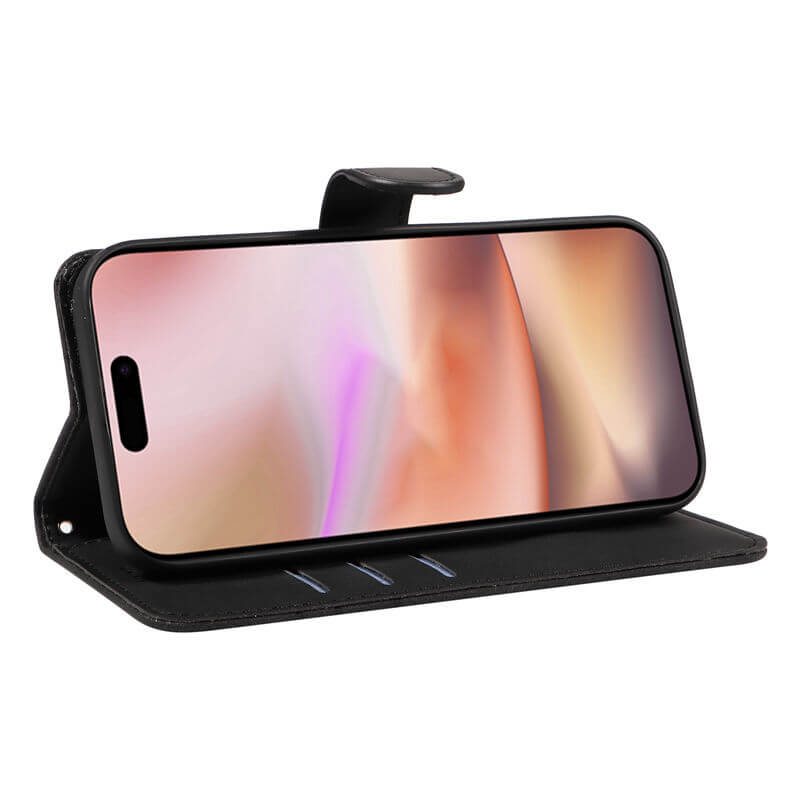 For iPhone 16 Plus Imprinted Line Wallet Magnetic Kickstand Case