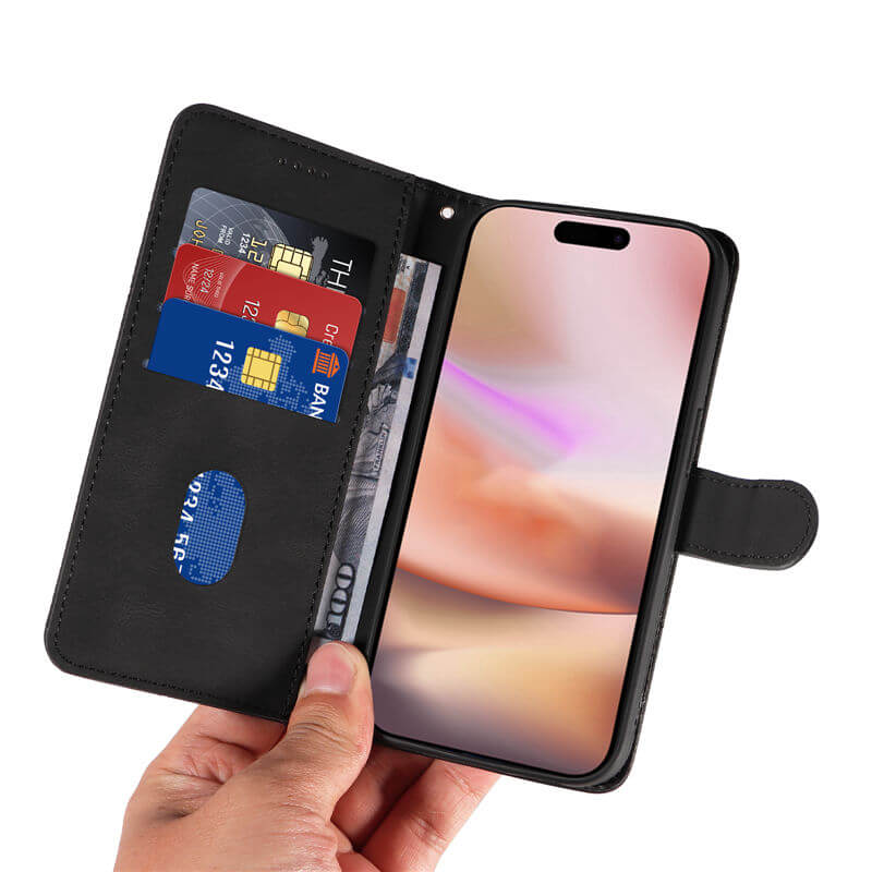 For iPhone 16 Plus Imprinted Line Wallet Magnetic Kickstand Case