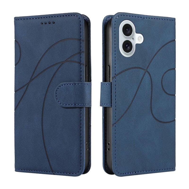 For iPhone 16 Plus Imprinted Line Wallet Magnetic Kickstand Case