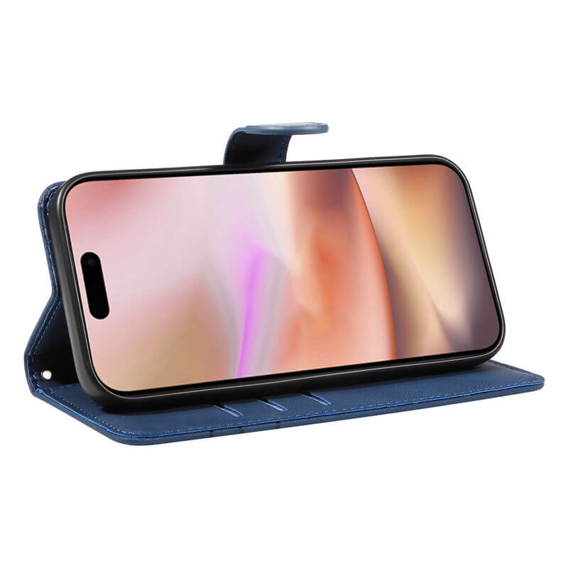 For iPhone 16 Plus Imprinted Line Wallet Magnetic Kickstand Case