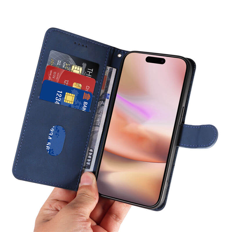 For iPhone 16 Plus Imprinted Line Wallet Magnetic Kickstand Case