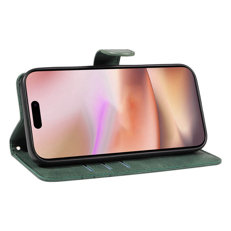 For iPhone 16 Plus Imprinted Line Wallet Magnetic Kickstand Case