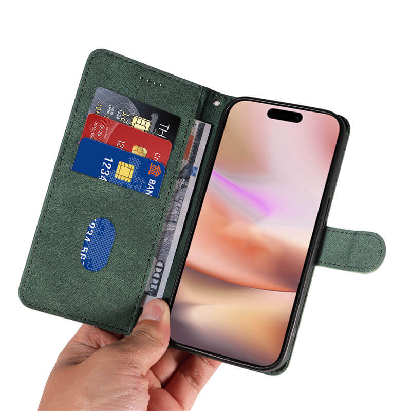 For iPhone 16 Plus Imprinted Line Wallet Magnetic Kickstand Case