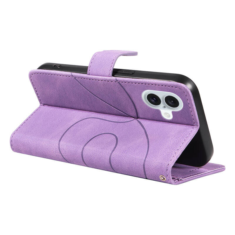 For iPhone 16 Plus Imprinted Line Wallet Magnetic Kickstand Case