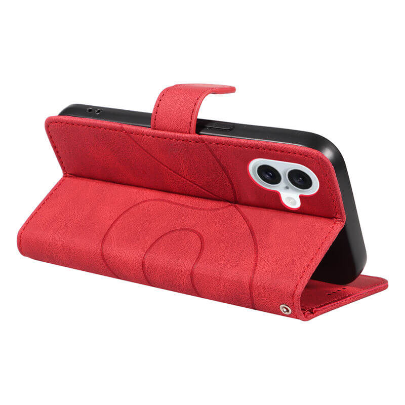 For iPhone 16 Plus Imprinted Line Wallet Magnetic Kickstand Case