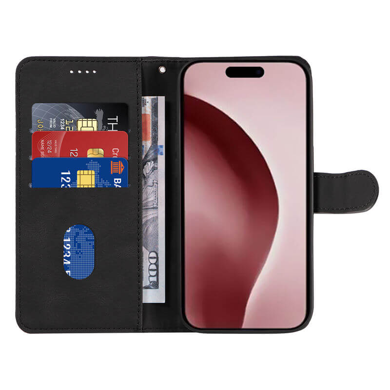 For iPhone 16 Pro Max Imprinted Line Wallet Magnetic Kickstand Case