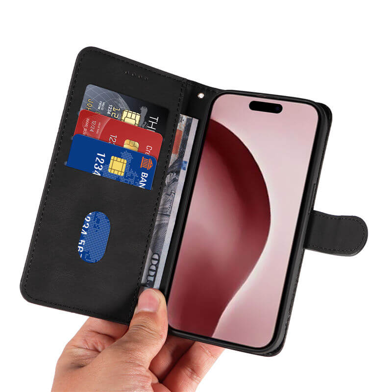 For iPhone 16 Pro Max Imprinted Line Wallet Magnetic Kickstand Case