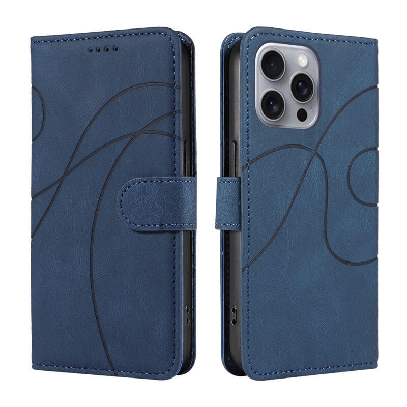 For iPhone 16 Pro Max Imprinted Line Wallet Magnetic Kickstand Case