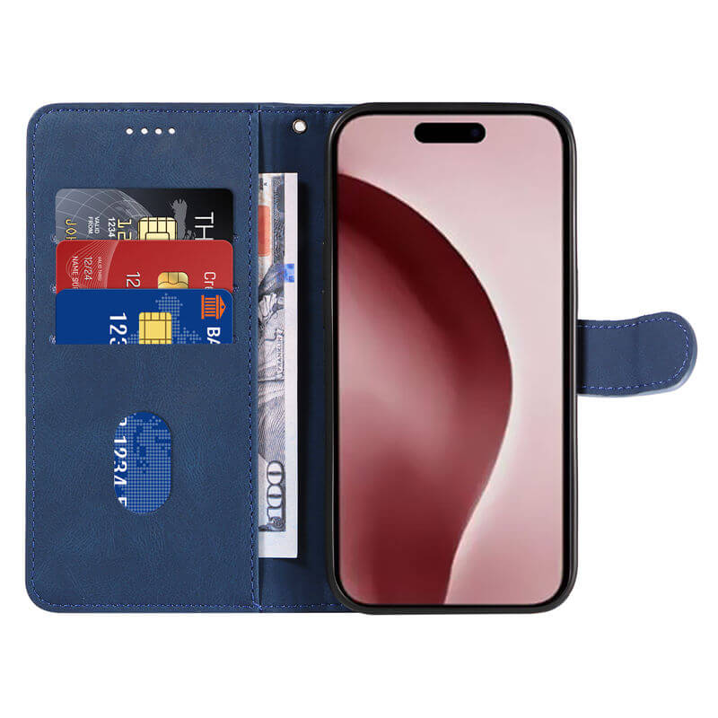 For iPhone 16 Pro Max Imprinted Line Wallet Magnetic Kickstand Case