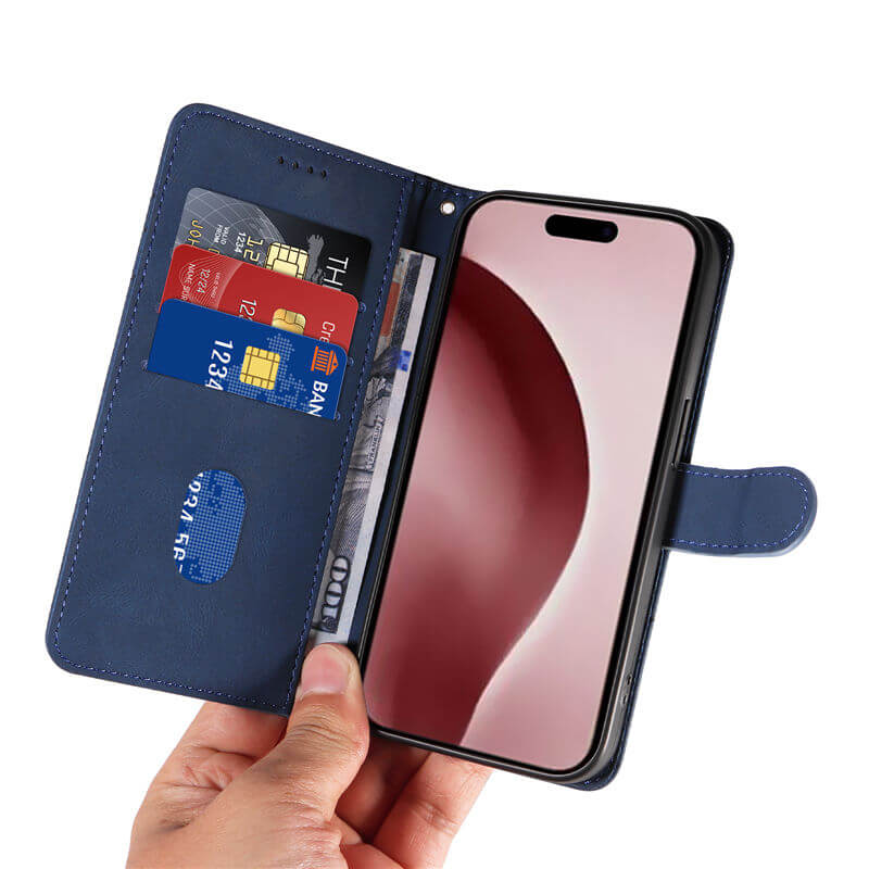 For iPhone 16 Pro Max Imprinted Line Wallet Magnetic Kickstand Case