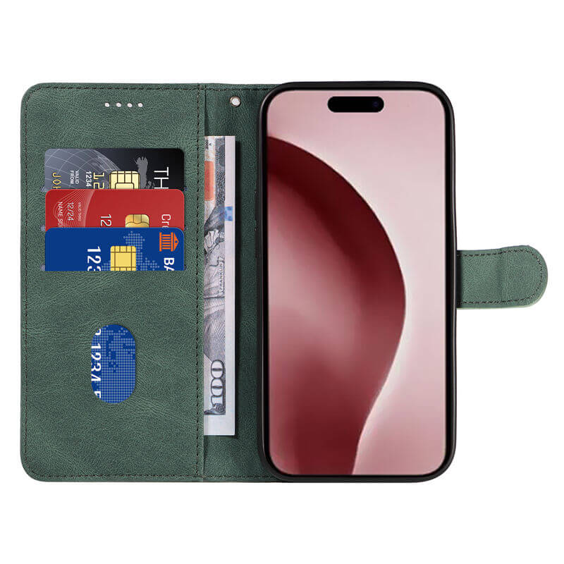 For iPhone 16 Pro Max Imprinted Line Wallet Magnetic Kickstand Case