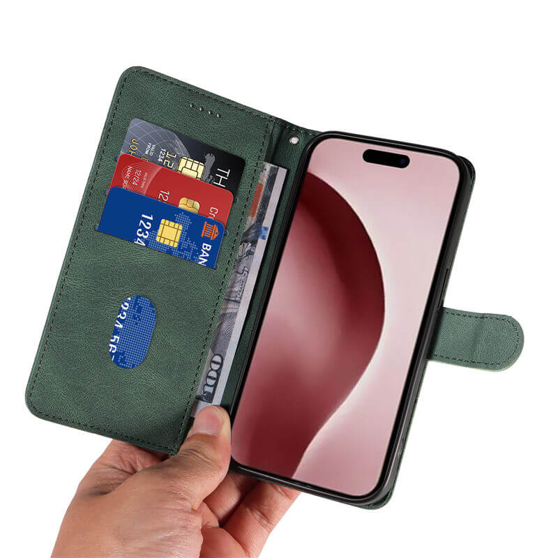 For iPhone 16 Pro Max Imprinted Line Wallet Magnetic Kickstand Case