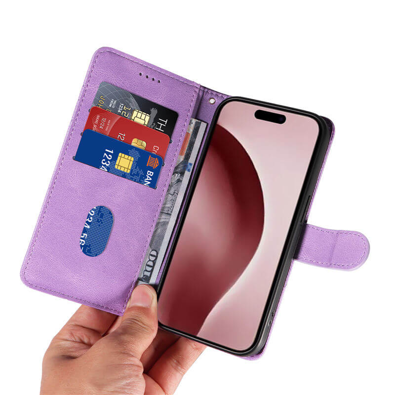 For iPhone 16 Pro Max Imprinted Line Wallet Magnetic Kickstand Case