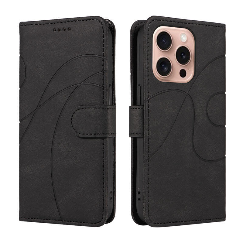 For iPhone 16 Pro Imprinted Line Wallet Magnetic Kickstand Case