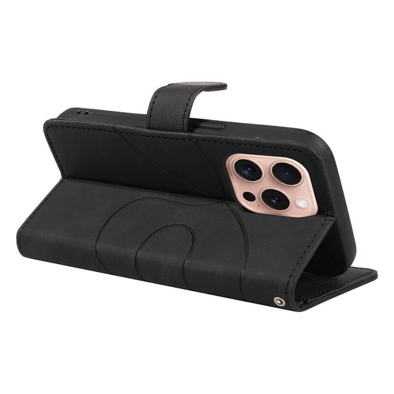 For iPhone 16 Pro Imprinted Line Wallet Magnetic Kickstand Case