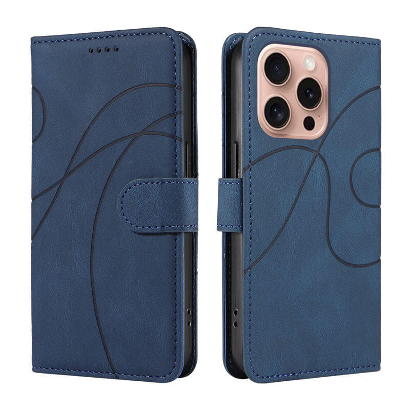 For iPhone 16 Pro Imprinted Line Wallet Magnetic Kickstand Case