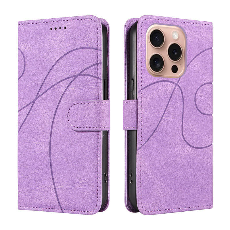 For iPhone 16 Pro Imprinted Line Wallet Magnetic Kickstand Case