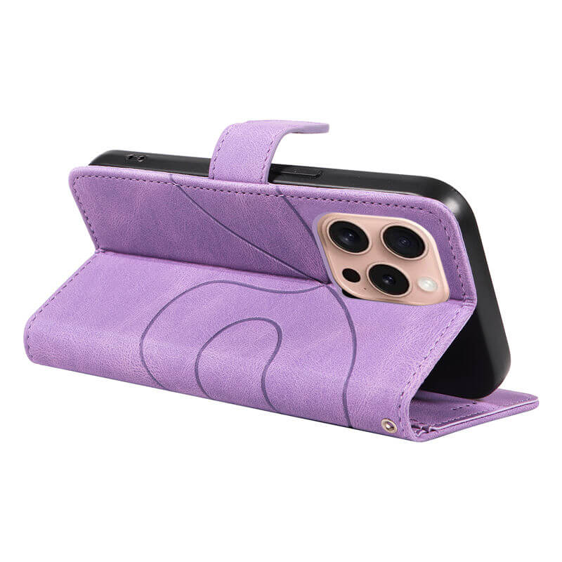 For iPhone 16 Pro Imprinted Line Wallet Magnetic Kickstand Case