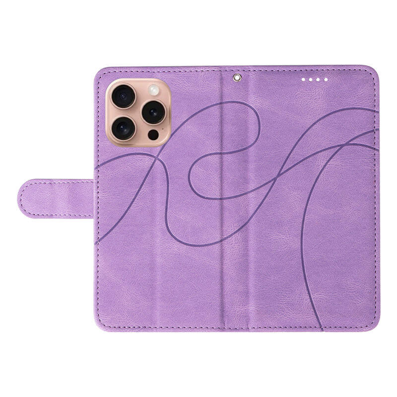 For iPhone 16 Pro Imprinted Line Wallet Magnetic Kickstand Case