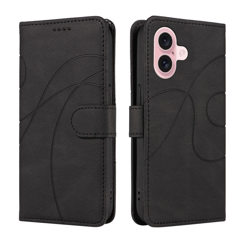 For iPhone 16 Imprinted Line Wallet Magnetic Kickstand Case