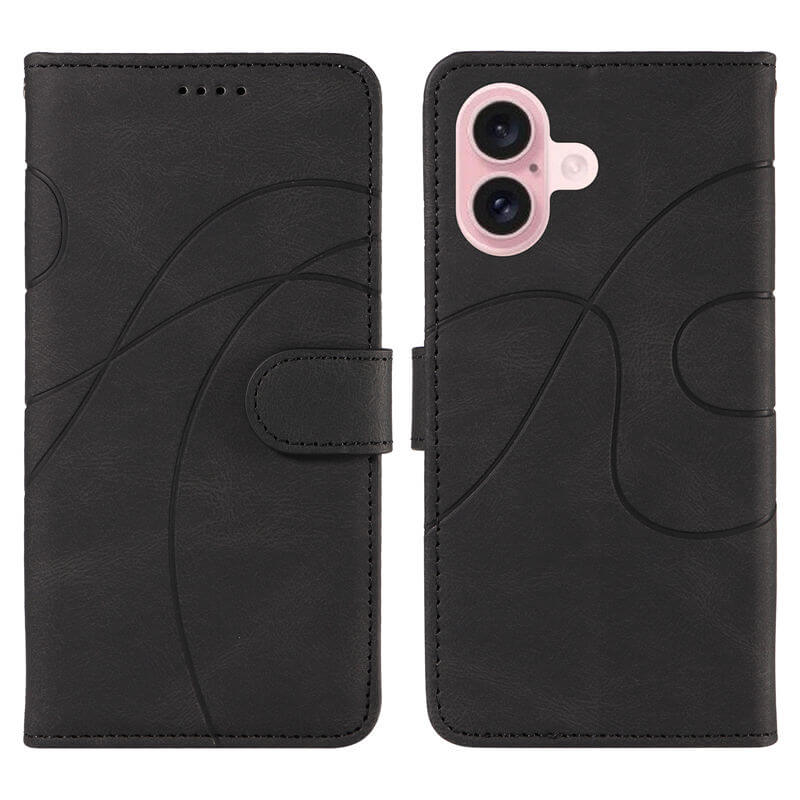 For iPhone 16 Imprinted Line Wallet Magnetic Kickstand Case