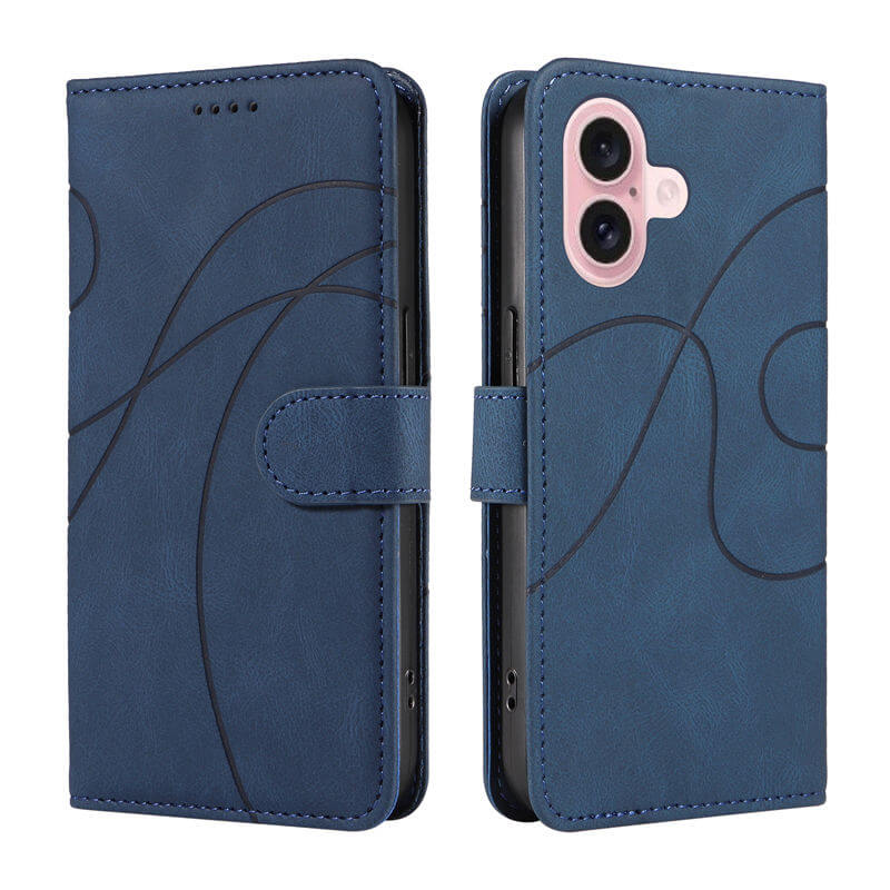 For iPhone 16 Imprinted Line Wallet Magnetic Kickstand Case