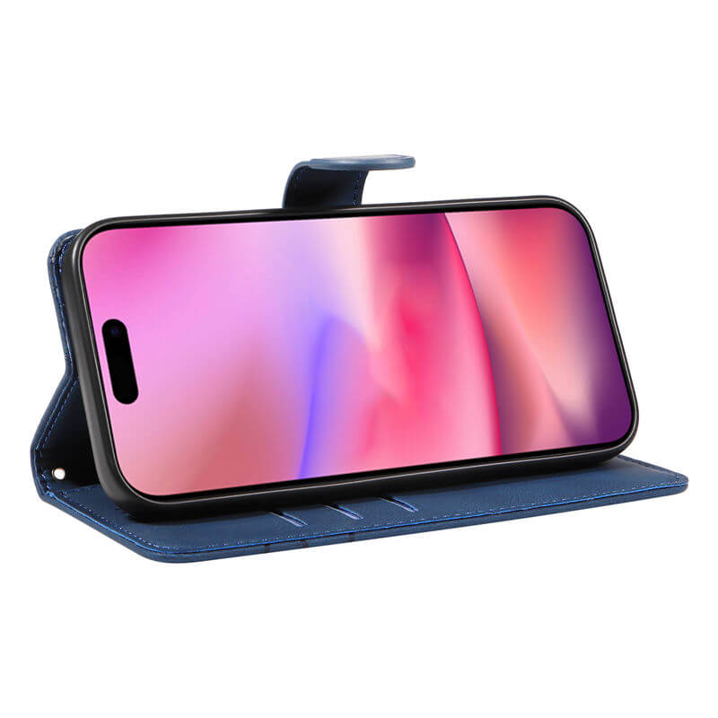 For iPhone 16 Imprinted Line Wallet Magnetic Kickstand Case